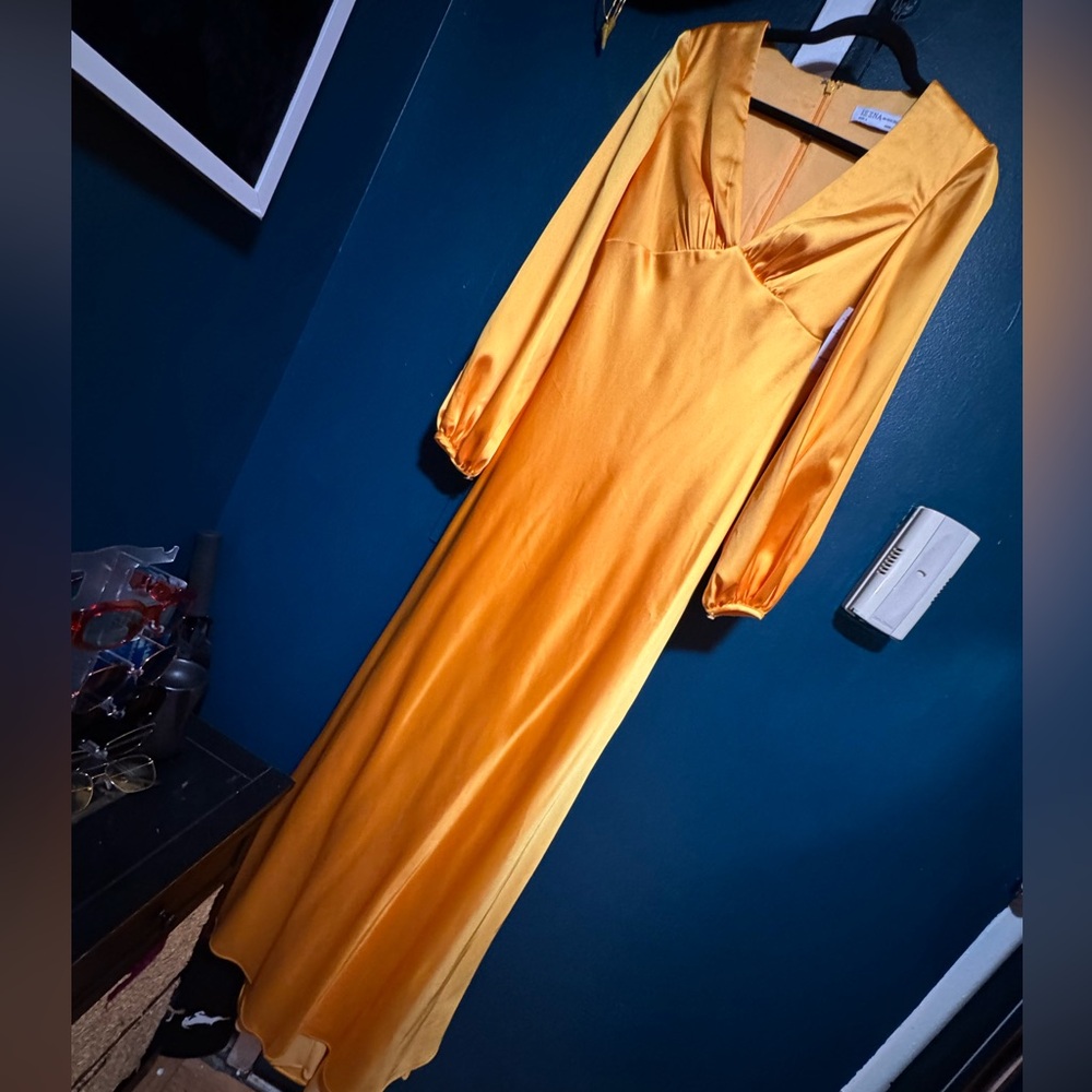 MacDuggal Elegant Marigold Satin gown